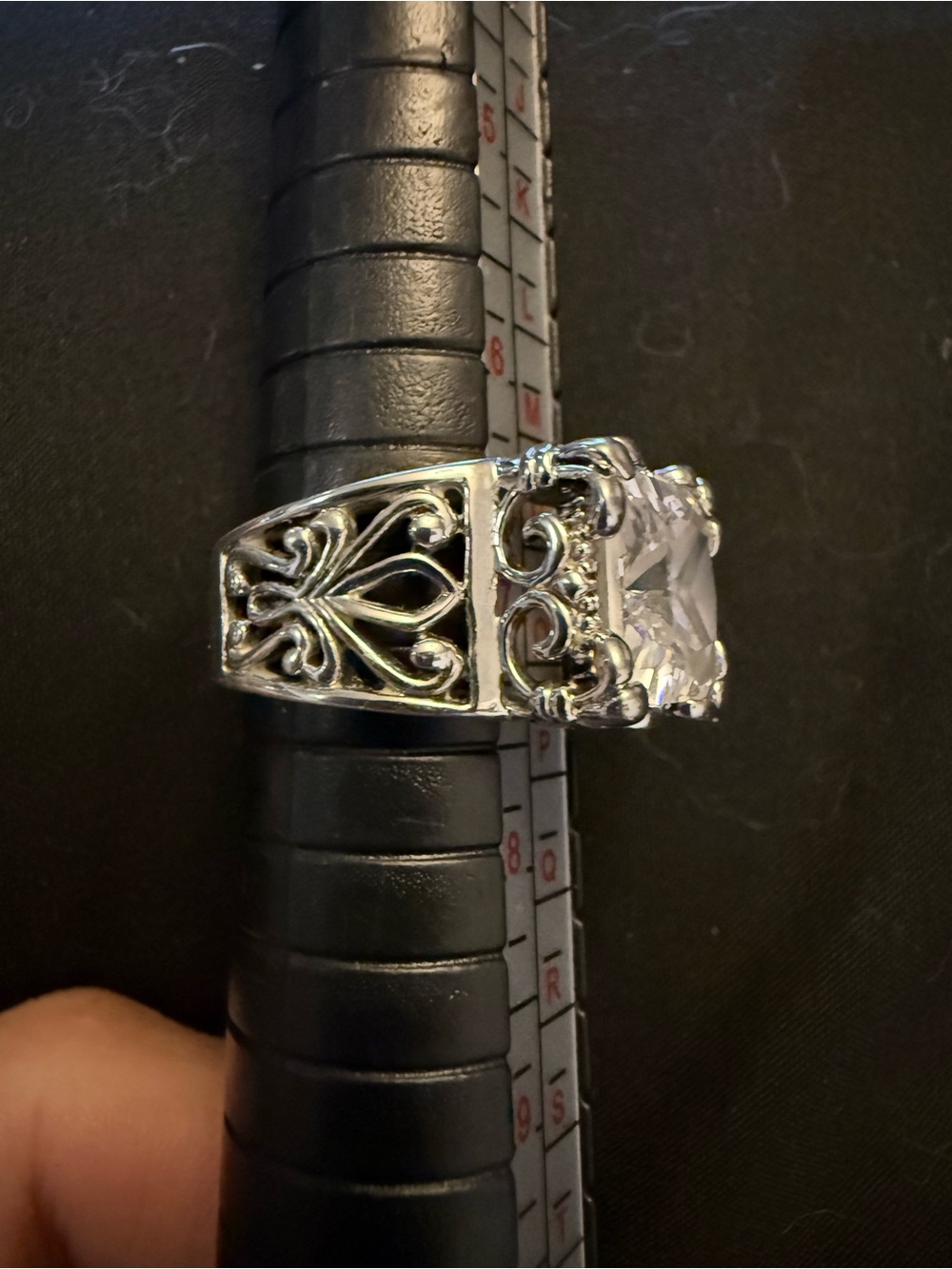 Sterling Silver Square-Cut Clear Stone Statement Ring - Picture 7 of 8